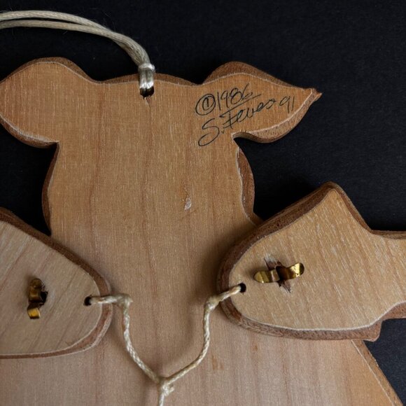 Susan Fevest Vintage Articulated‎ Wooden Pig Ornament Pull String Folk Art - Picture 5 of 5